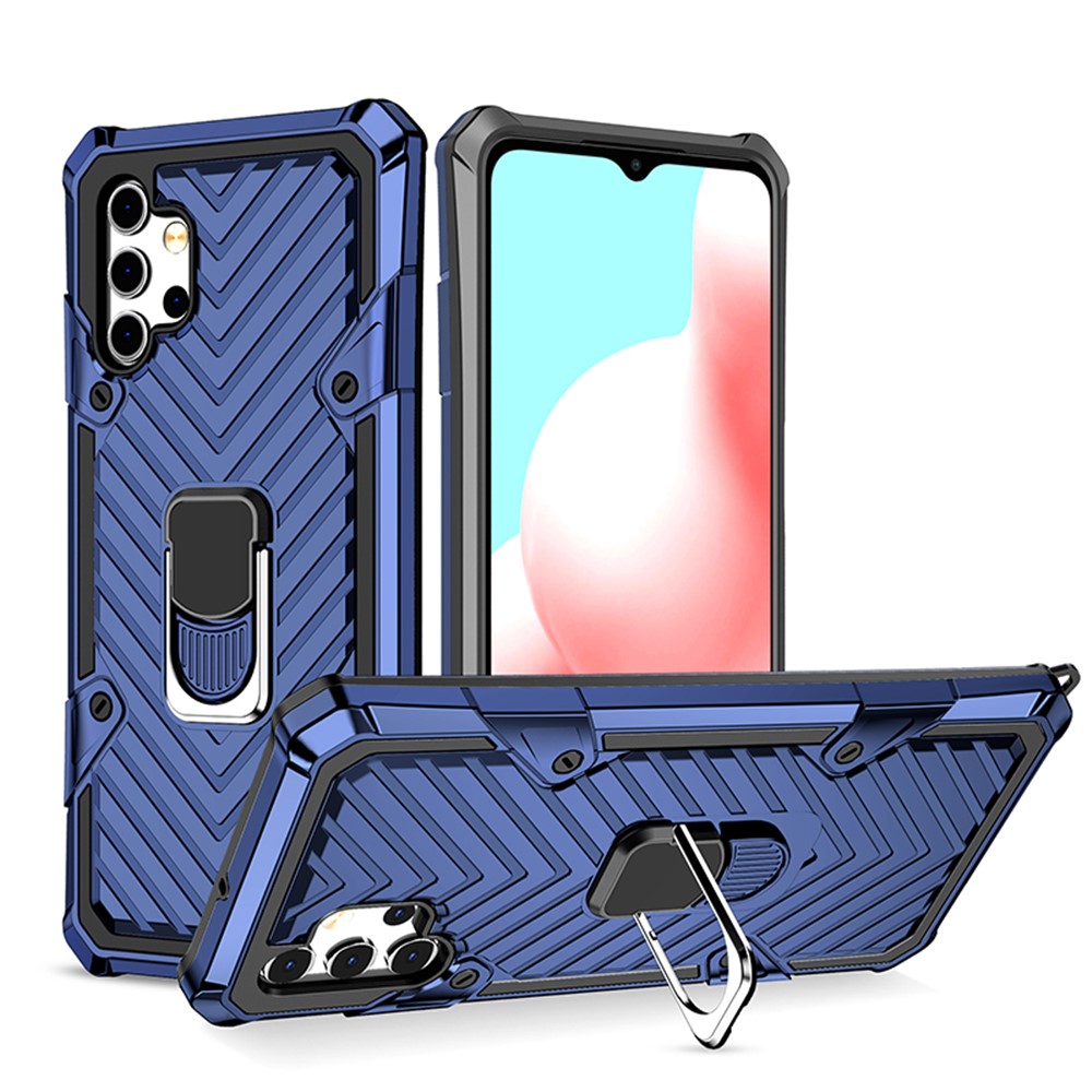 Rotary Ring Holder Kickstand PC + TPU + Metal Hybrid Phone Case Protector for Samsung Galaxy A32 5G - Blue-1