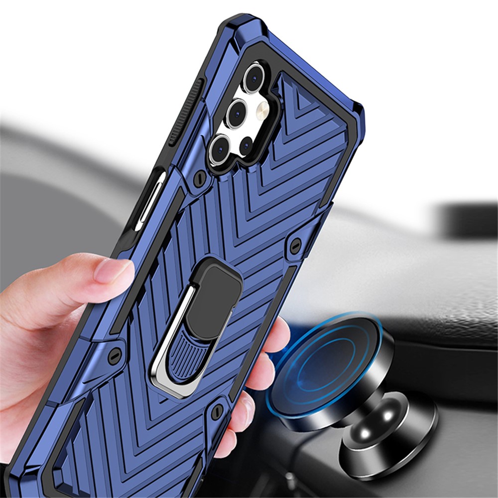 Rotary Ring Holder Kickstand PC + TPU + Metal Hybrid Phone Case Protector for Samsung Galaxy A32 5G - Blue-2