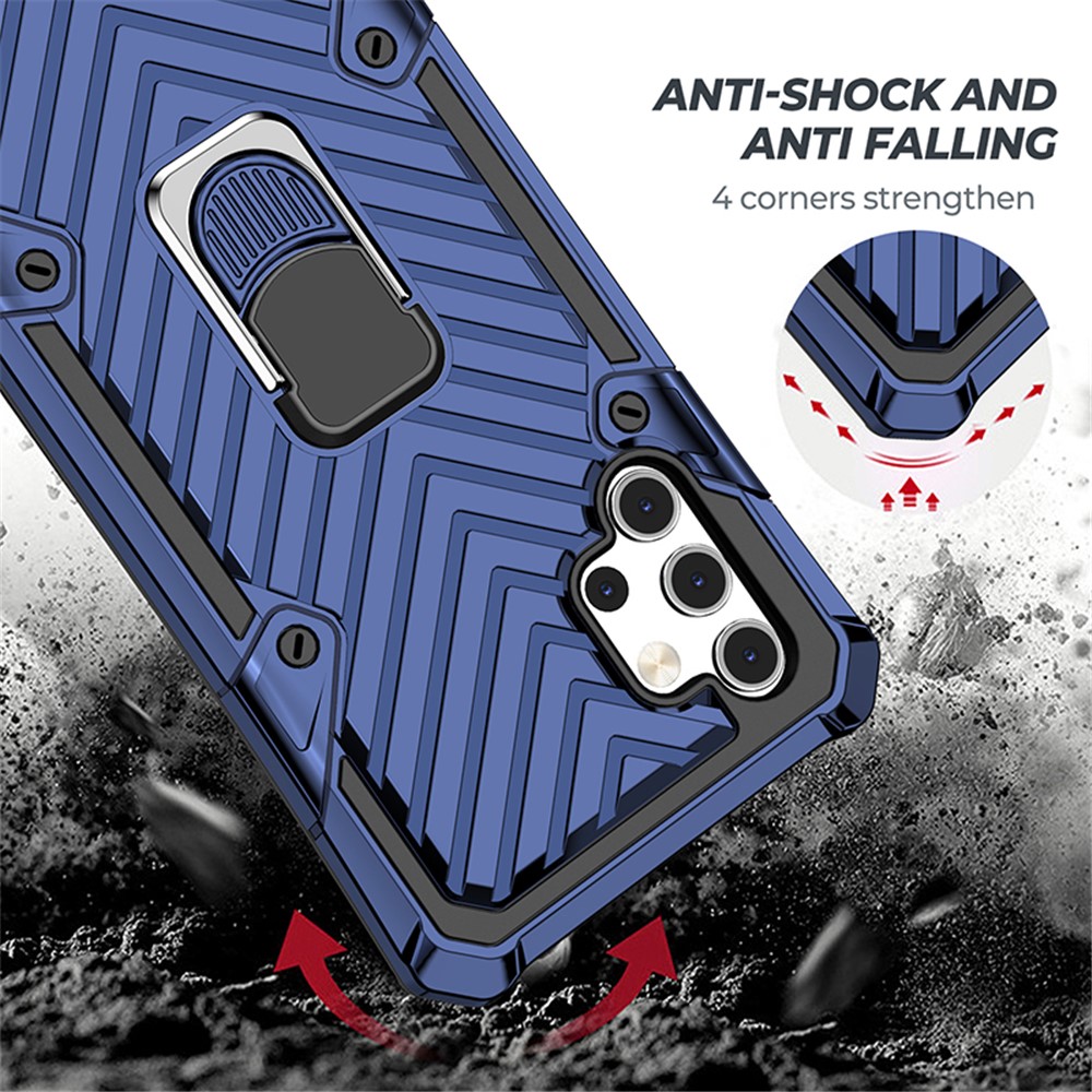 Rotary Ring Holder Kickstand PC + TPU + Metal Hybrid Phone Case Protector for Samsung Galaxy A32 5G - Blue-3