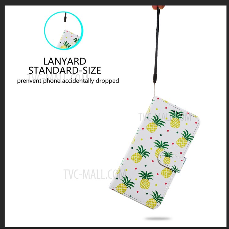 Pattern Printing Wallet Design Leather Phone Case Stand Cover for Samsung Galaxy A02 (EU Version)/M02 - Pineapple-6