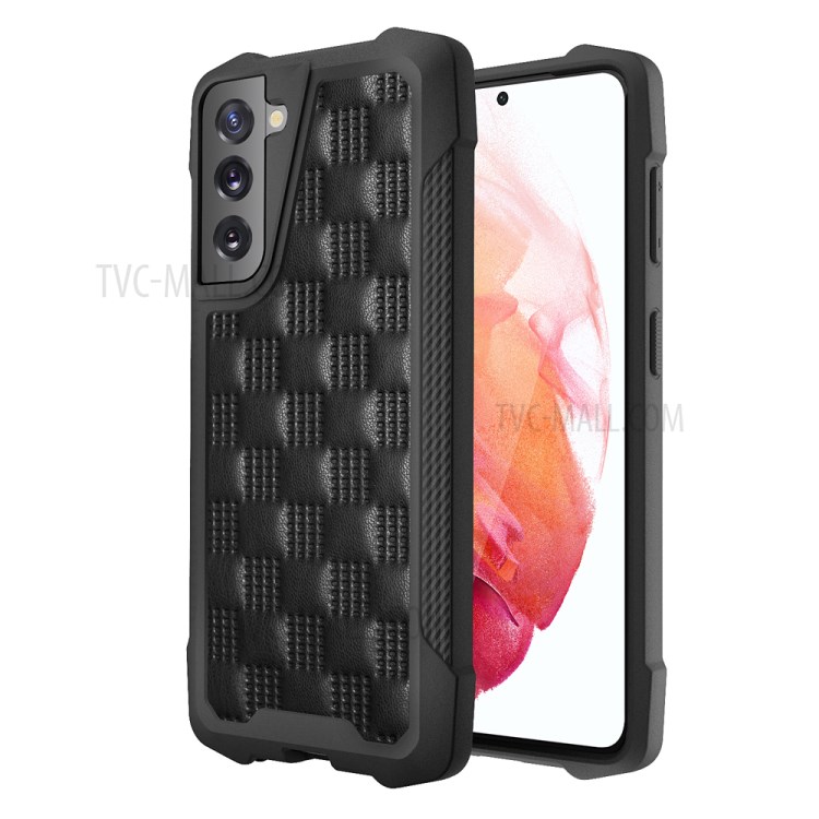 Phantom Series Shock Resistant Leather Coated TPU+PC Hybrid Phone Case Protective Case for Samsung Galaxy S21 5G - Black-1