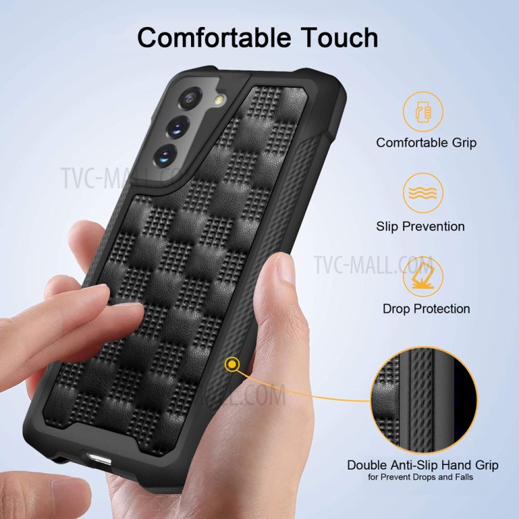 Phantom Series Shock Resistant Leather Coated TPU+PC Hybrid Phone Case Protective Case for Samsung Galaxy S21 5G - Black-2