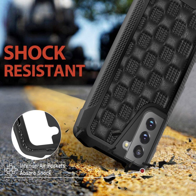 Phantom Series Shock Resistant Leather Coated TPU+PC Hybrid Phone Case Protective Case for Samsung Galaxy S21 5G - Black-6