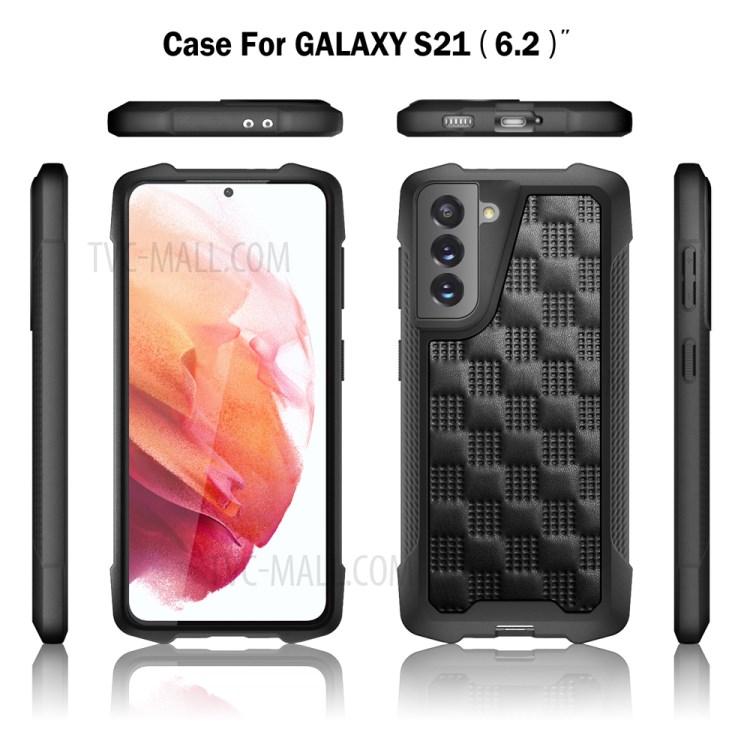 Phantom Series Shock Resistant Leather Coated TPU+PC Hybrid Phone Case Protective Case for Samsung Galaxy S21 5G - Black-9