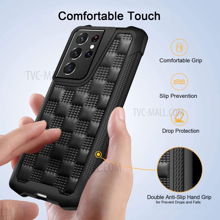 Phantom Series Shock Resistant Leather Coated TPU+PC Hybrid Phone Shell Protector for Samsung Galaxy S21 Ultra 5G - Black-2