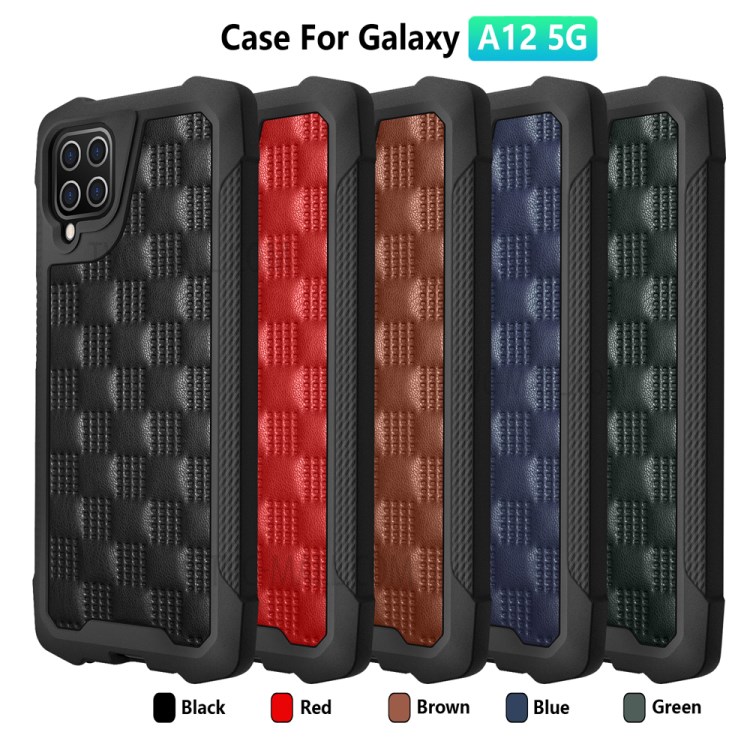 Phantom Series Shockproof Leather Coated TPU+PC Mobile Phone Case Cover for Samsung Galaxy A12 - Black-12