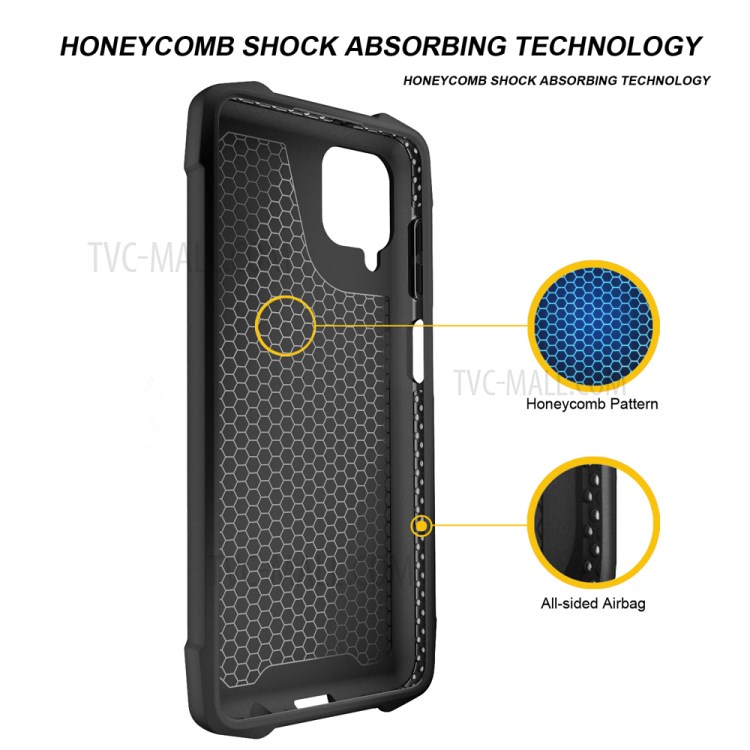 Phantom Series Shockproof Leather Coated TPU+PC Mobile Phone Case Cover for Samsung Galaxy A12 - Black-3