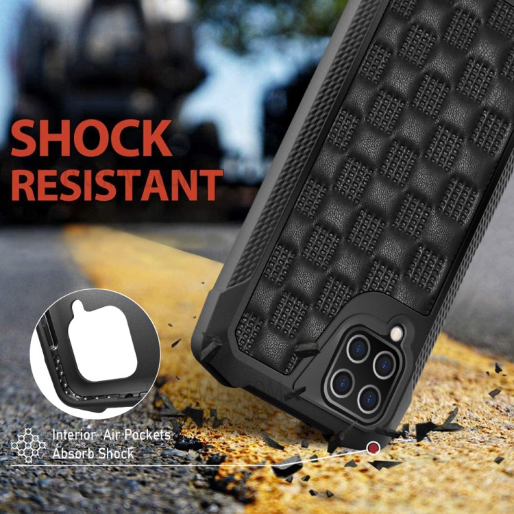 Phantom Series Shockproof Leather Coated TPU+PC Mobile Phone Case Cover for Samsung Galaxy A12 - Black-7
