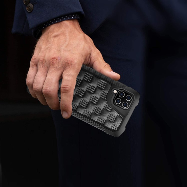 Phantom Series Shockproof Leather Coated TPU+PC Mobile Phone Case Cover for Samsung Galaxy A12 - Black-9