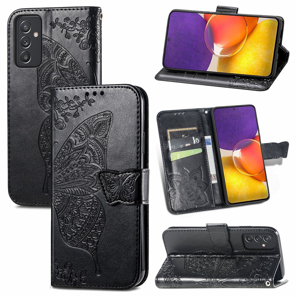 Imprint Butterfly Pattern Leather Stand Magnetic Closure Folio Flip Protective Case for Samsung Galaxy A82 5G - Black-13