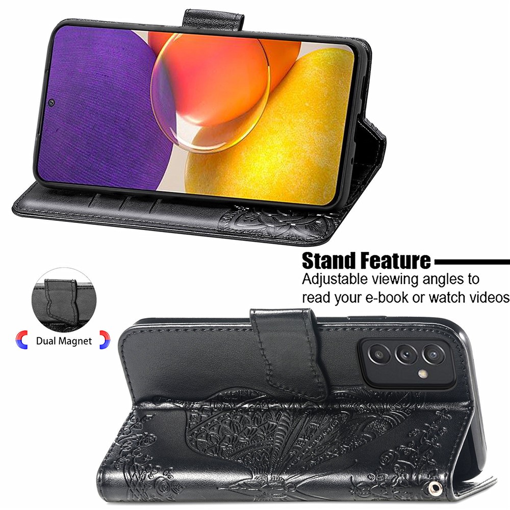 Imprint Butterfly Pattern Leather Stand Magnetic Closure Folio Flip Protective Case for Samsung Galaxy A82 5G - Black-2