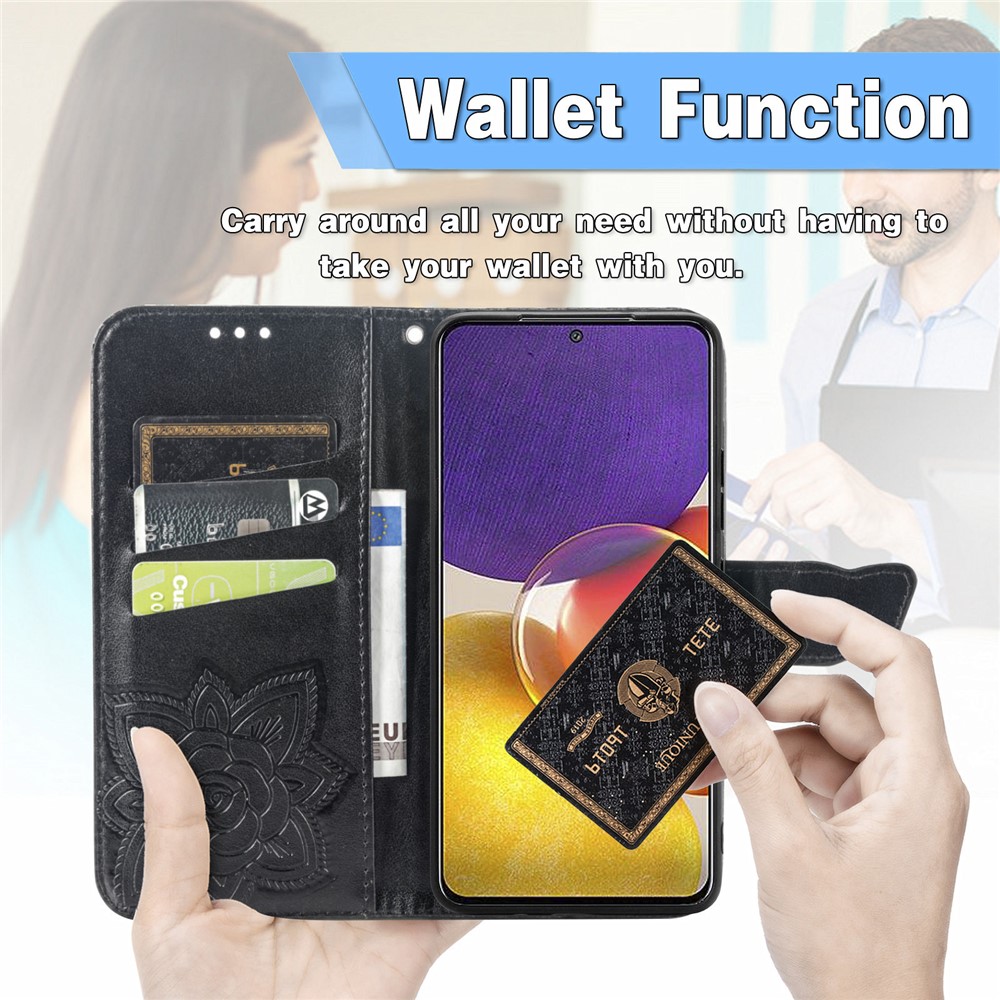 Imprint Butterfly Pattern Leather Stand Magnetic Closure Folio Flip Protective Case for Samsung Galaxy A82 5G - Black-5