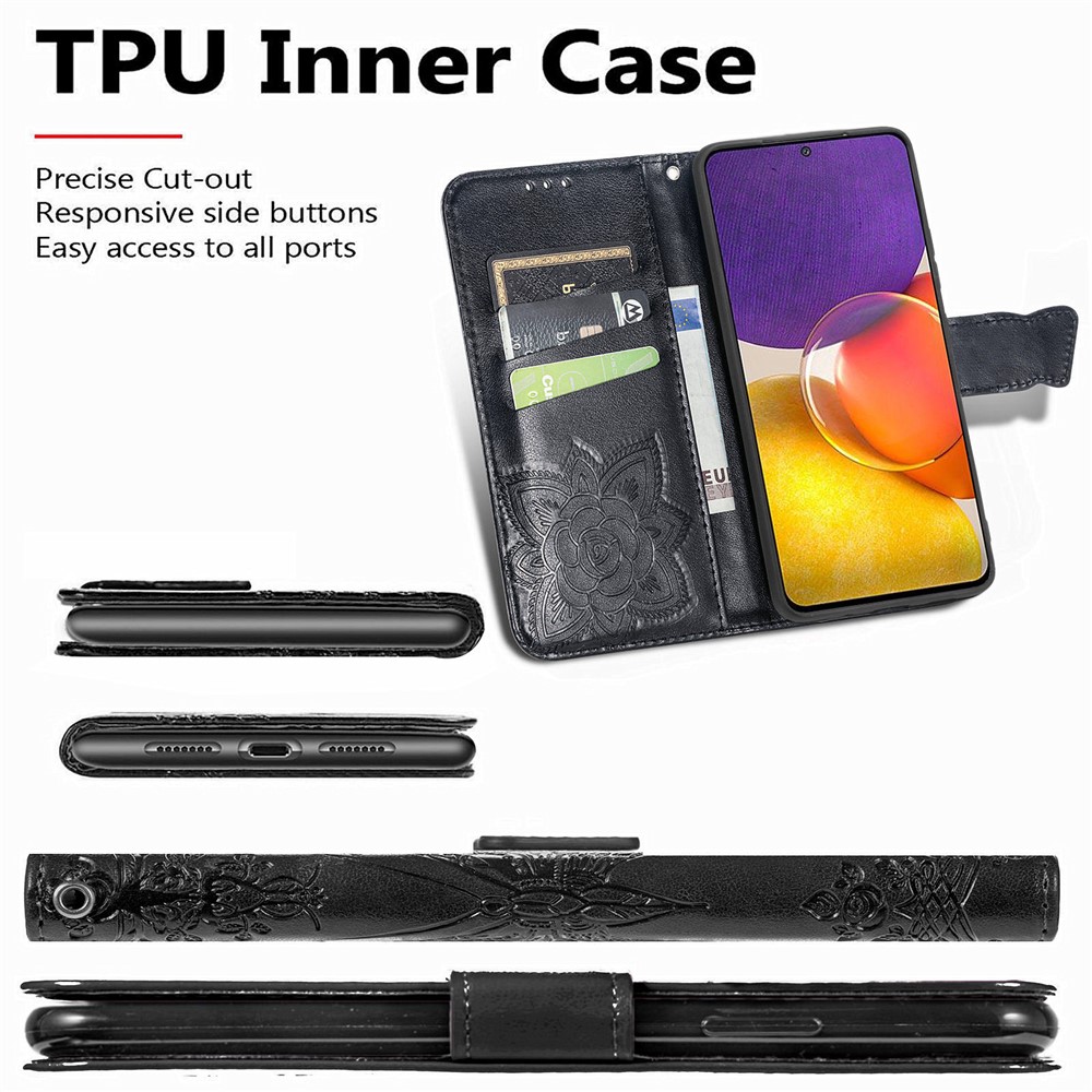 Imprint Butterfly Pattern Leather Stand Magnetic Closure Folio Flip Protective Case for Samsung Galaxy A82 5G - Black-6