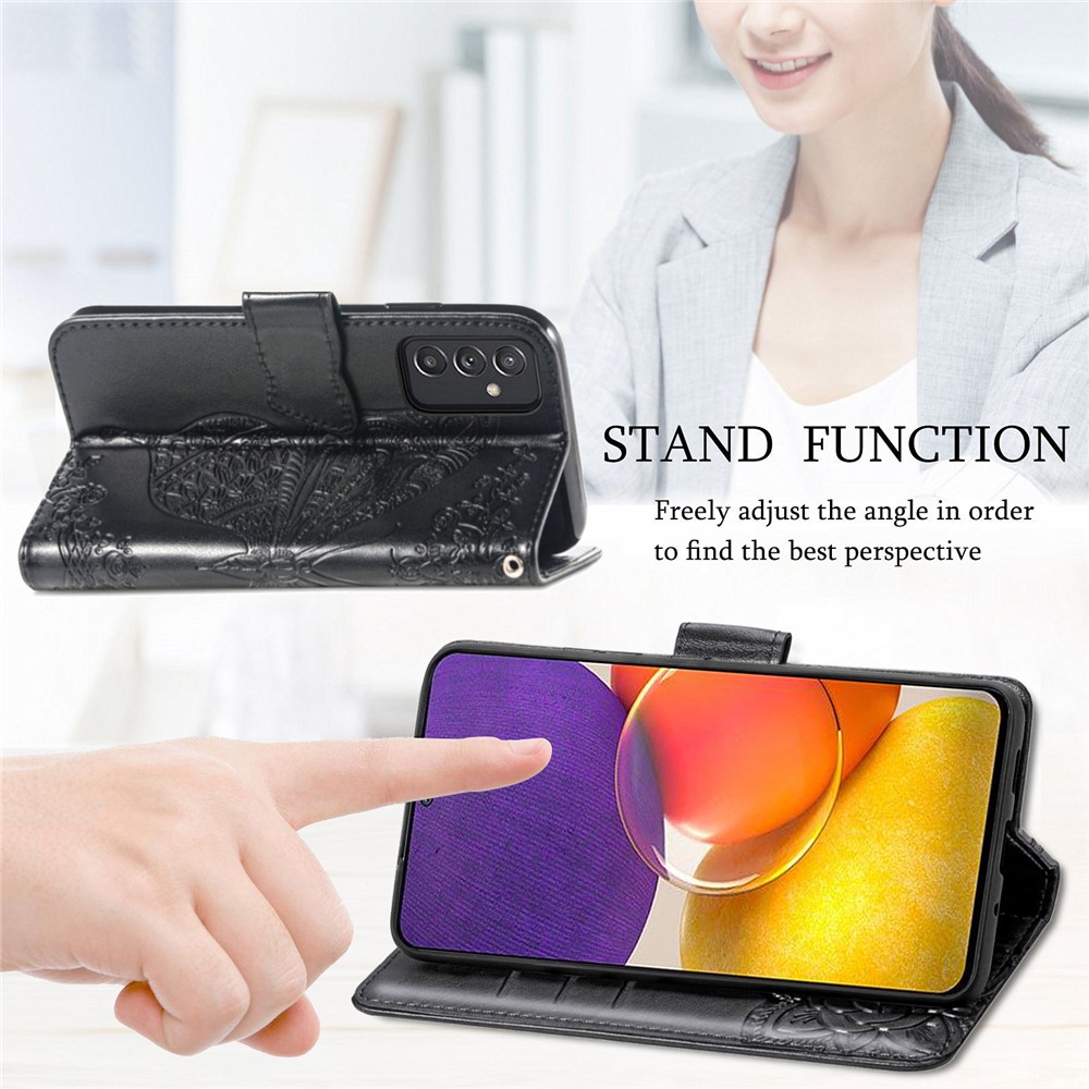 Imprint Butterfly Pattern Leather Stand Magnetic Closure Folio Flip Protective Case for Samsung Galaxy A82 5G - Black-8