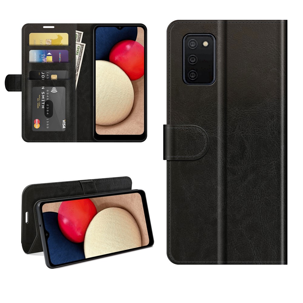 Crazy Horse Texture Horizontal Folio Bookstyle Flip PU Leather Case for Samsung Galaxy A03s - Black-8