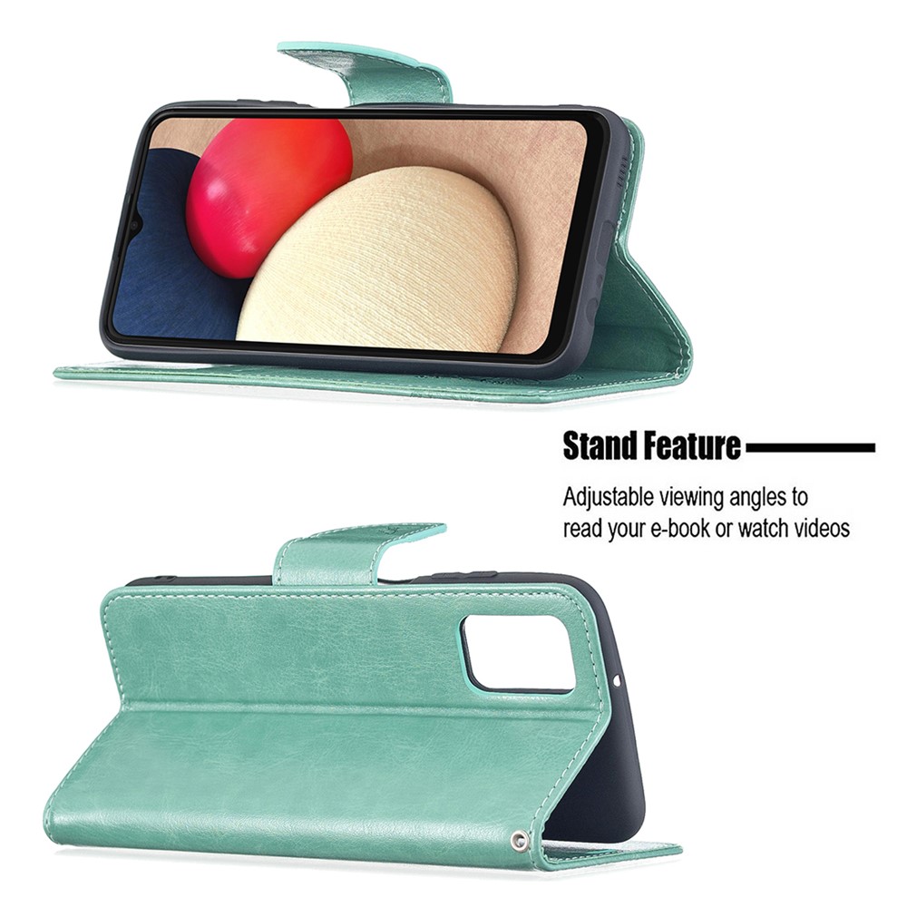 Imprint Butterfly Flower PU Leather Magnetic Flip Folio Wallet Case with Wrist Strap for Samsung Galaxy A03s - Green-4