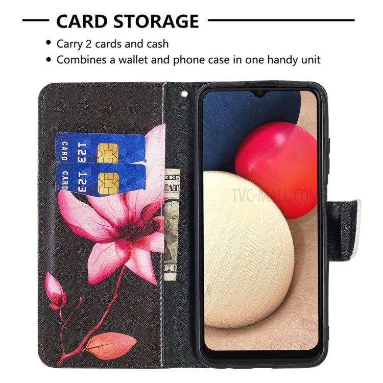 Pattern Printing Wallet Leather Shockproof Protective Magnetic Flip Cover for Samsung Galaxy A03s - Lotus-5