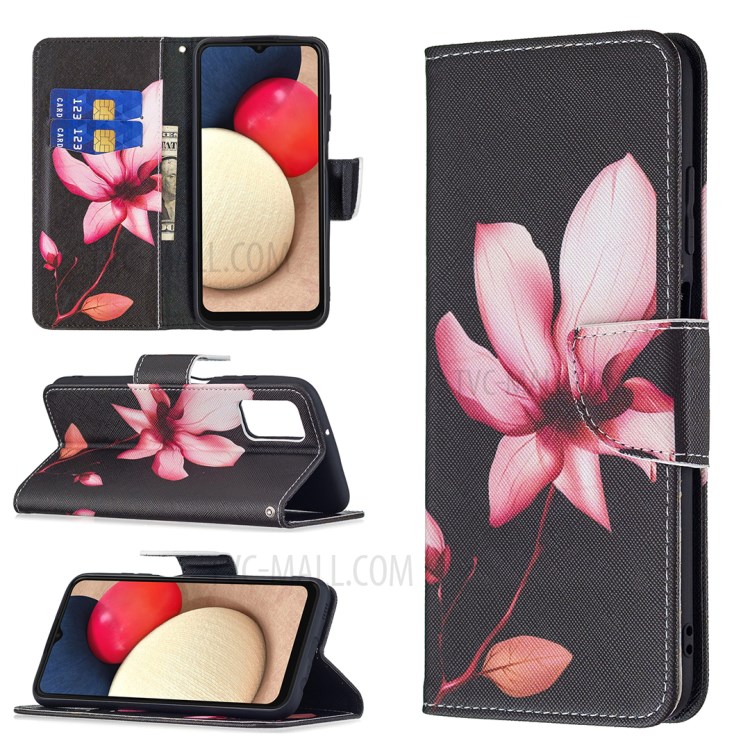 Pattern Printing Wallet Leather Shockproof Protective Magnetic Flip Cover for Samsung Galaxy A03s - Lotus-8