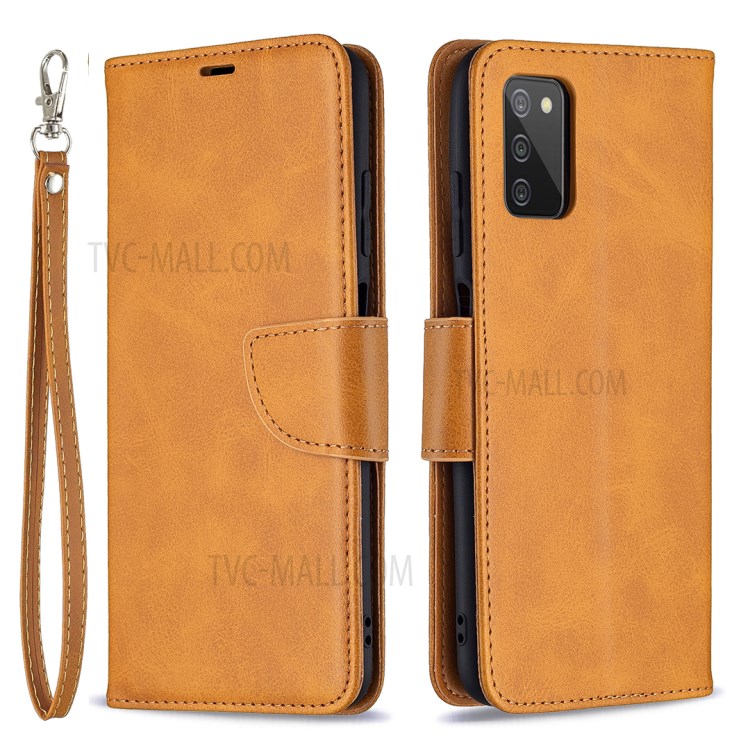 Pure Color Leather Wallet Case with Stand Design for Samsung Galaxy A03s - Yellow-1