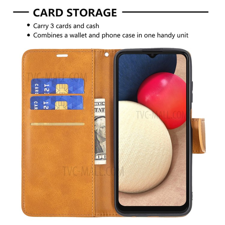 Pure Color Leather Wallet Case with Stand Design for Samsung Galaxy A03s - Yellow-5
