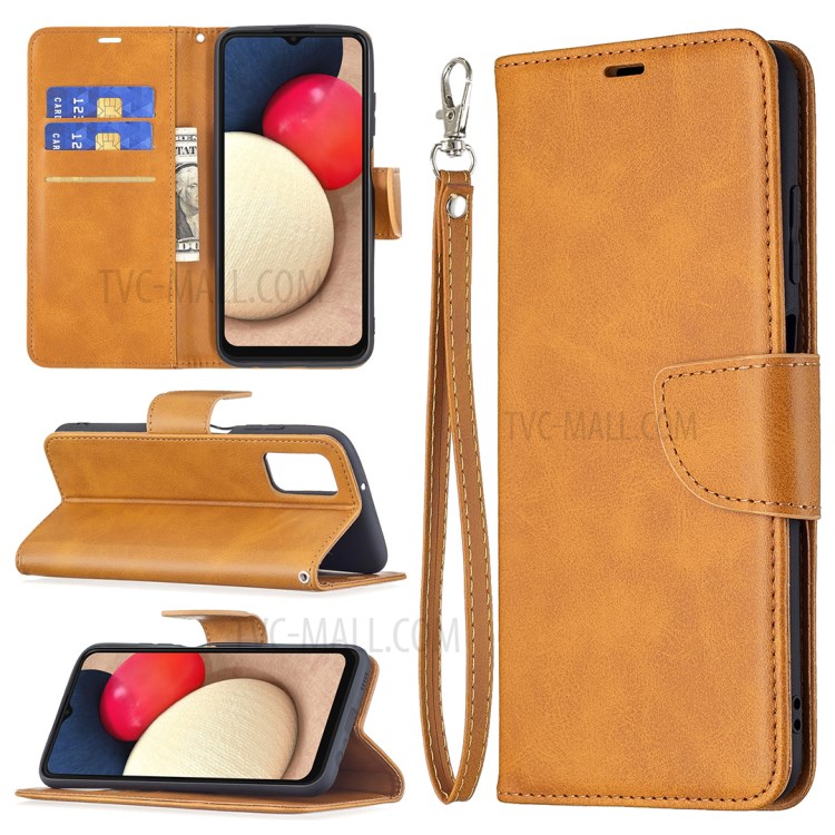 Pure Color Leather Wallet Case with Stand Design for Samsung Galaxy A03s - Yellow-9