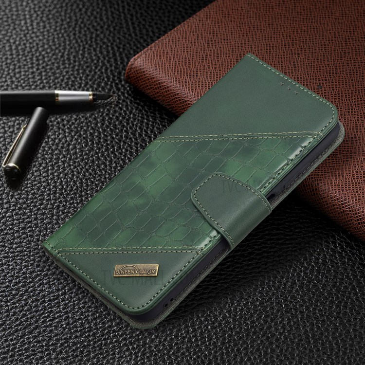 BF04 Splicing Crocodile Texture Wallet Stand Leather Case for Samsung Galaxy A03s Cover - Green-6