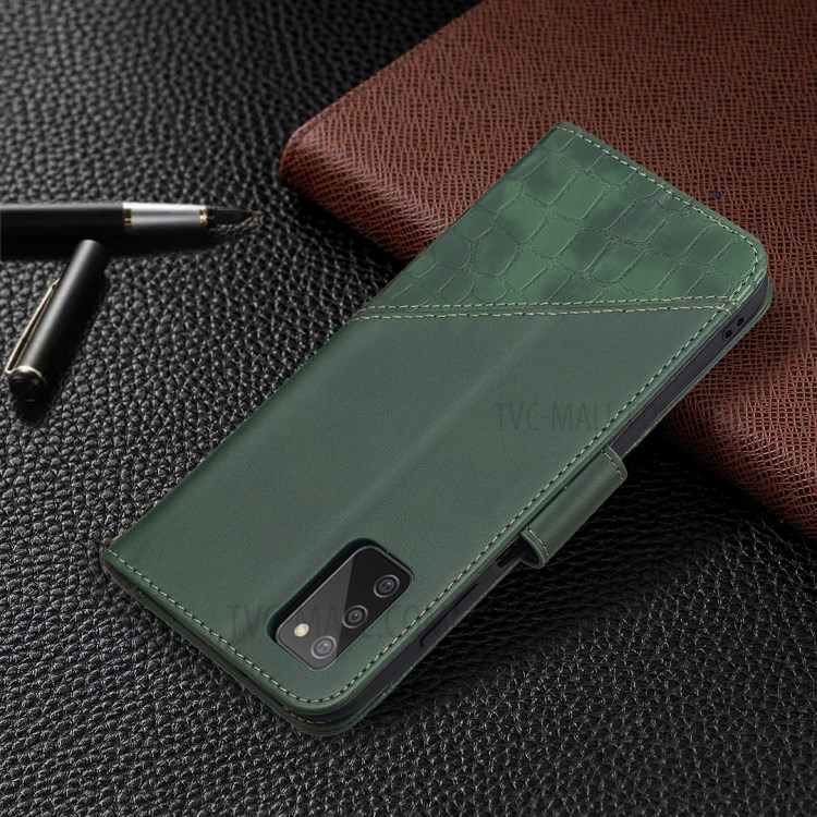 BF04 Splicing Crocodile Texture Wallet Stand Leather Case for Samsung Galaxy A03s Cover - Green-7