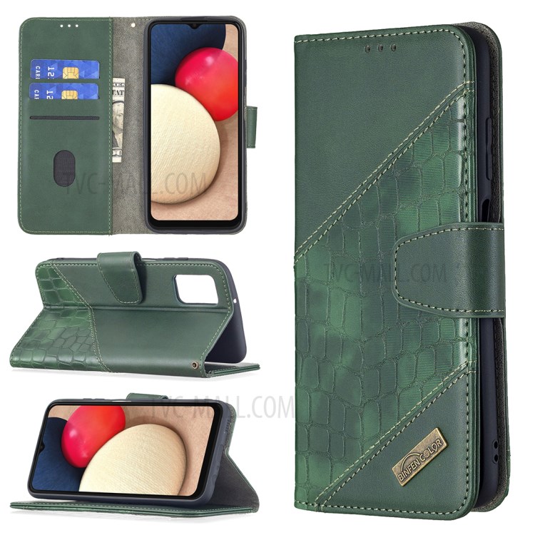 BF04 Splicing Crocodile Texture Wallet Stand Leather Case for Samsung Galaxy A03s Cover - Green-8