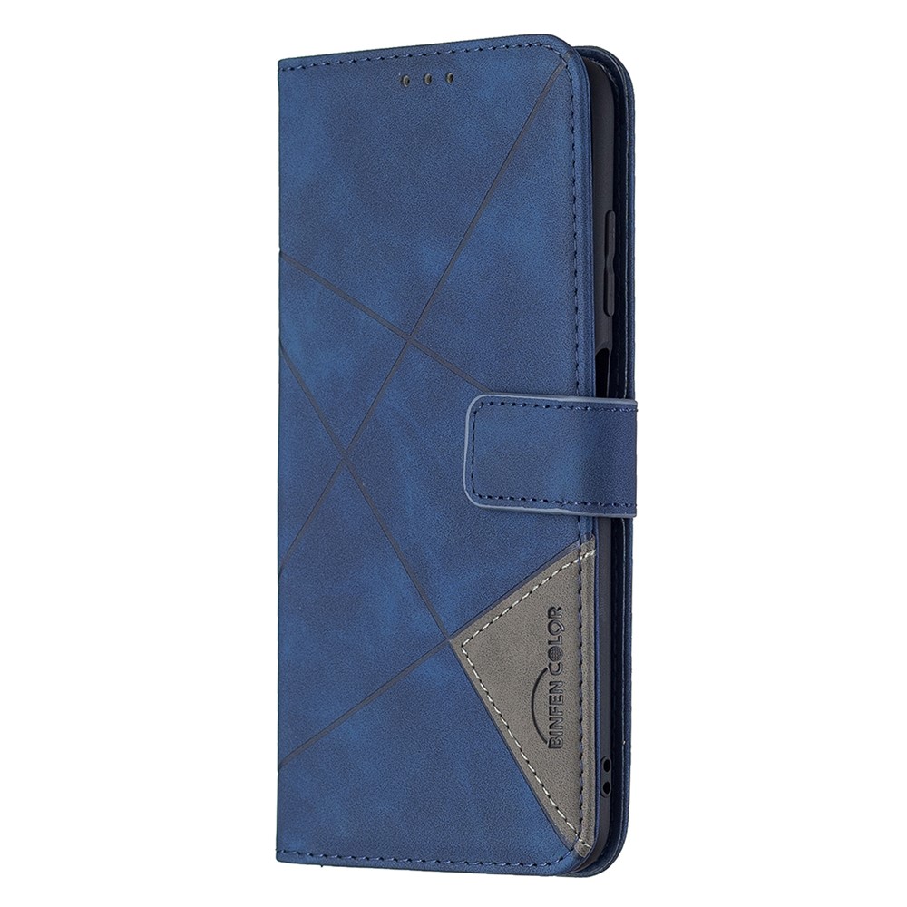 Geometric Texture Wallet Stand Magnetic Clasp Leather Cover for Samsung Galaxy A03s Case - Blue-2