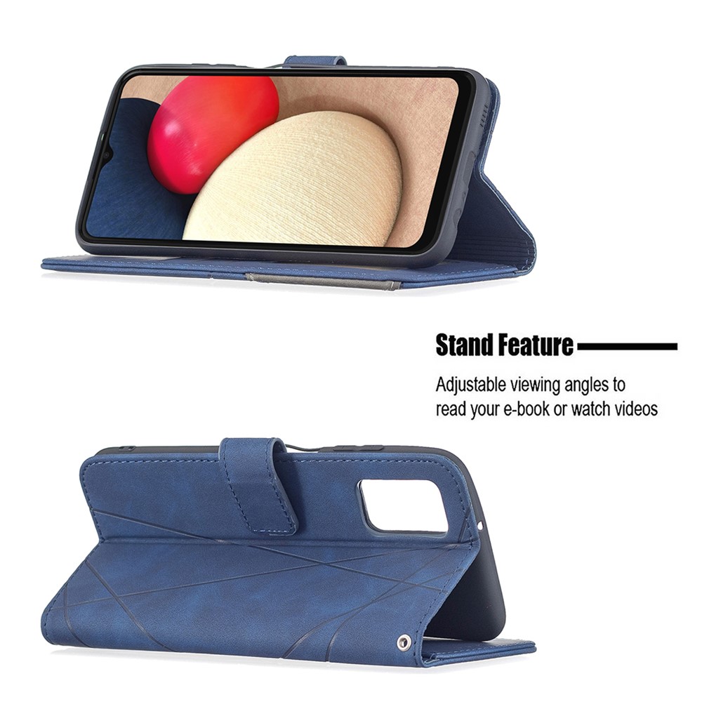 Geometric Texture Wallet Stand Magnetic Clasp Leather Cover for Samsung Galaxy A03s Case - Blue-4