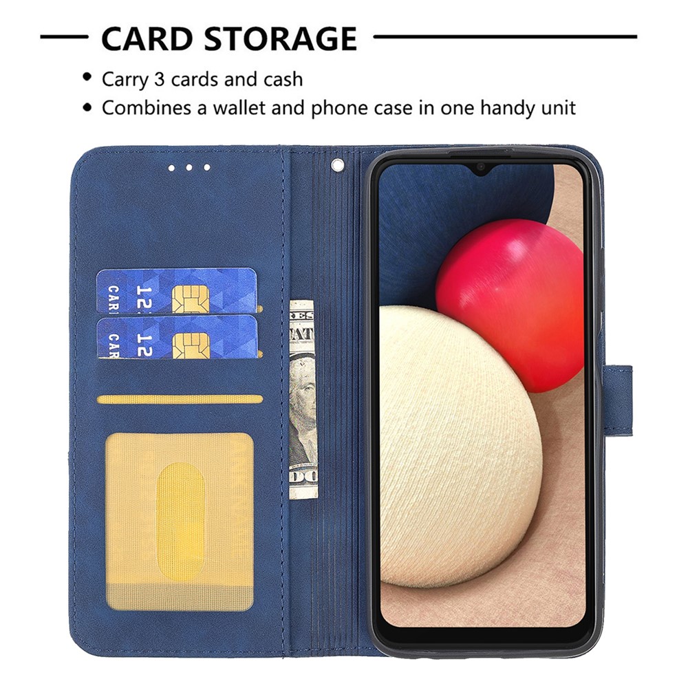Geometric Texture Wallet Stand Magnetic Clasp Leather Cover for Samsung Galaxy A03s Case - Blue-5
