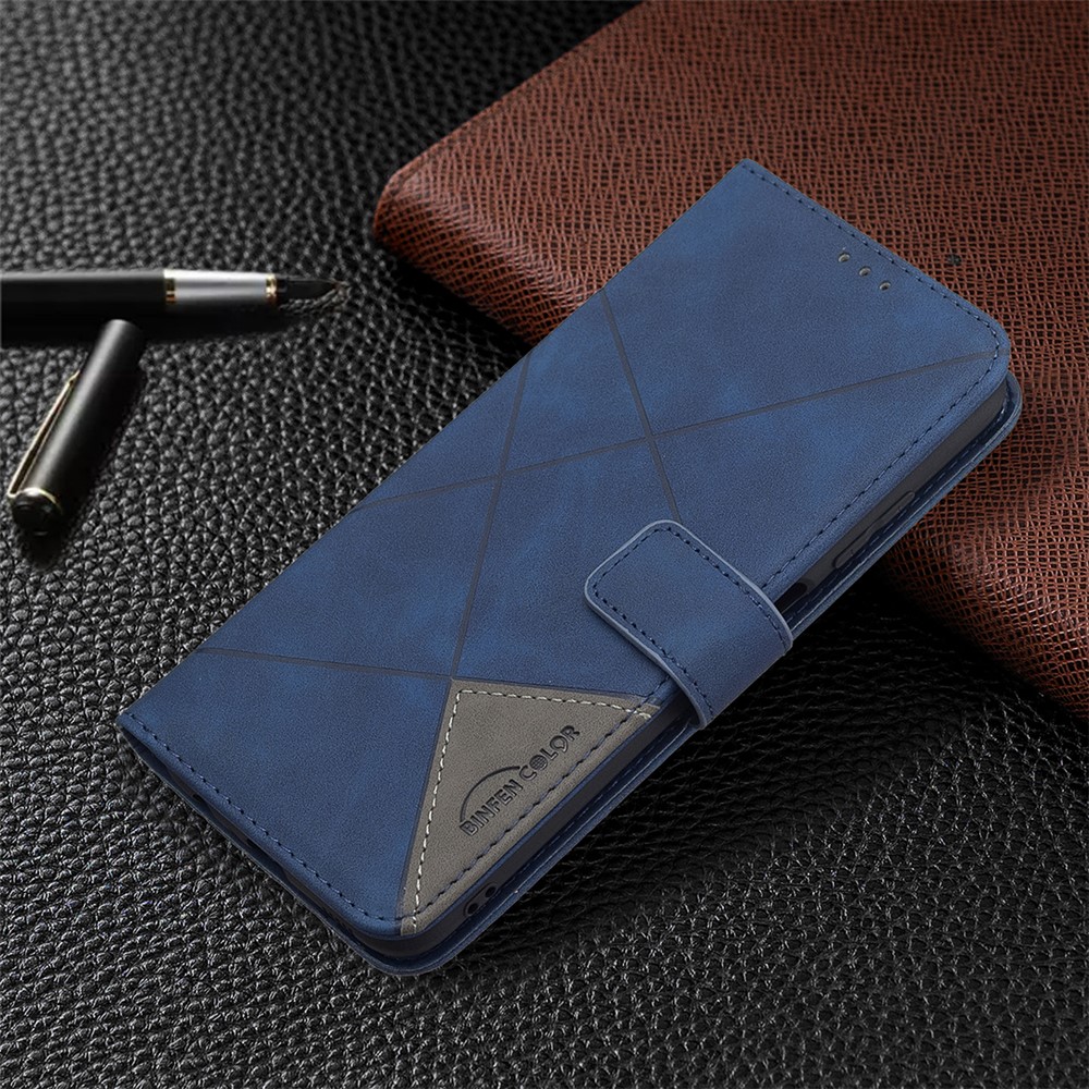 Geometric Texture Wallet Stand Magnetic Clasp Leather Cover for Samsung Galaxy A03s Case - Blue-6