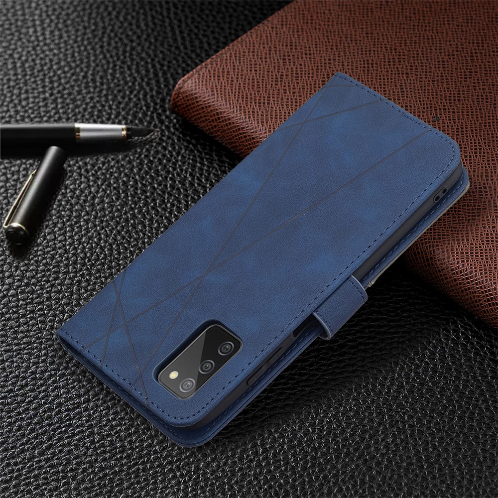 Geometric Texture Wallet Stand Magnetic Clasp Leather Cover for Samsung Galaxy A03s Case - Blue-7