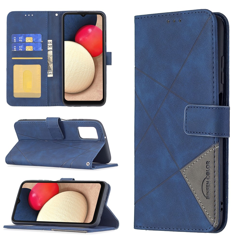 Geometric Texture Wallet Stand Magnetic Clasp Leather Cover for Samsung Galaxy A03s Case - Blue-8