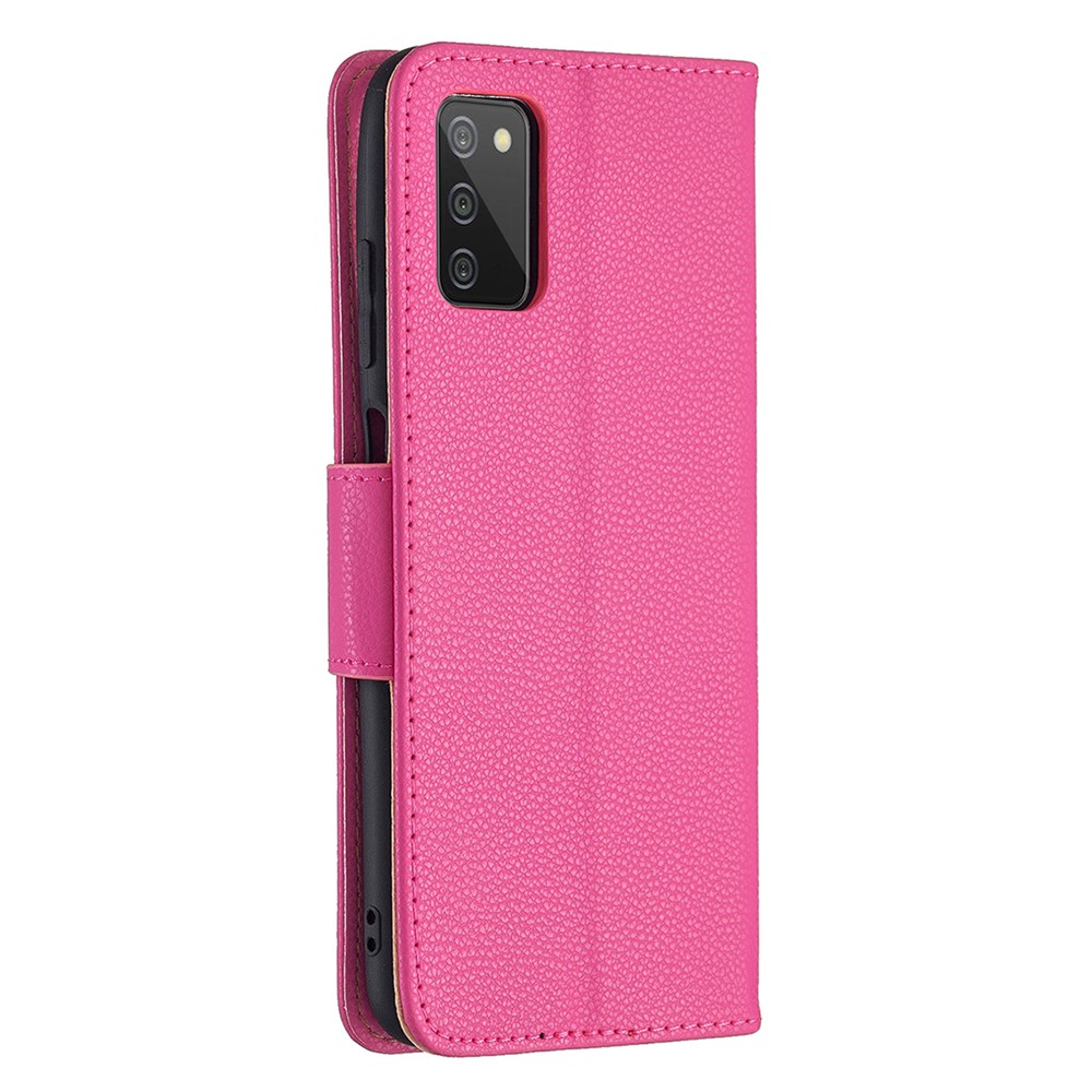 Leather Cover Litchi Texture Phone Case with Wallet Stand Design for Samsung Galaxy A03s - Rose-3