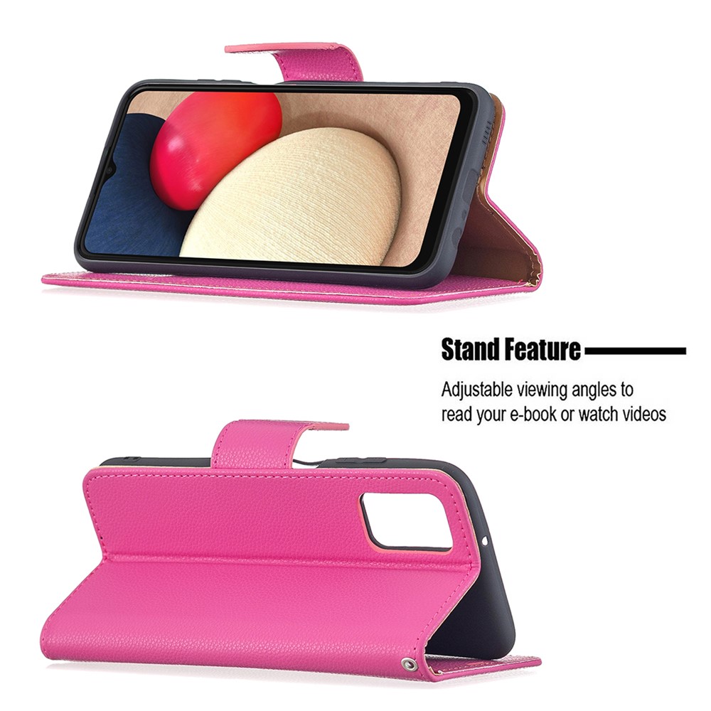 Leather Cover Litchi Texture Phone Case with Wallet Stand Design for Samsung Galaxy A03s - Rose-4