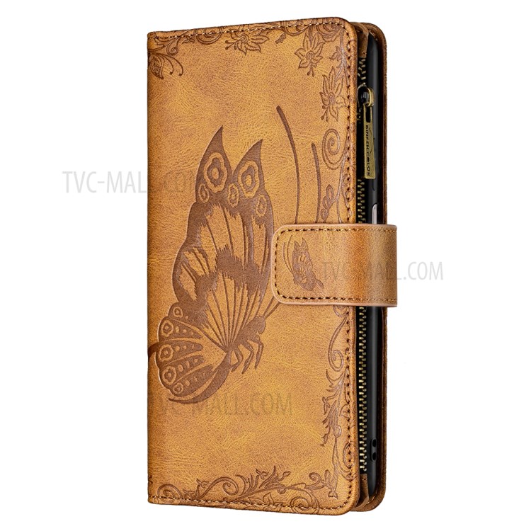 Imprinted Butterfly Pattern Zipper PU Leather Case with Magnetic Closure for Samsung Galaxy A03s - Brown-2