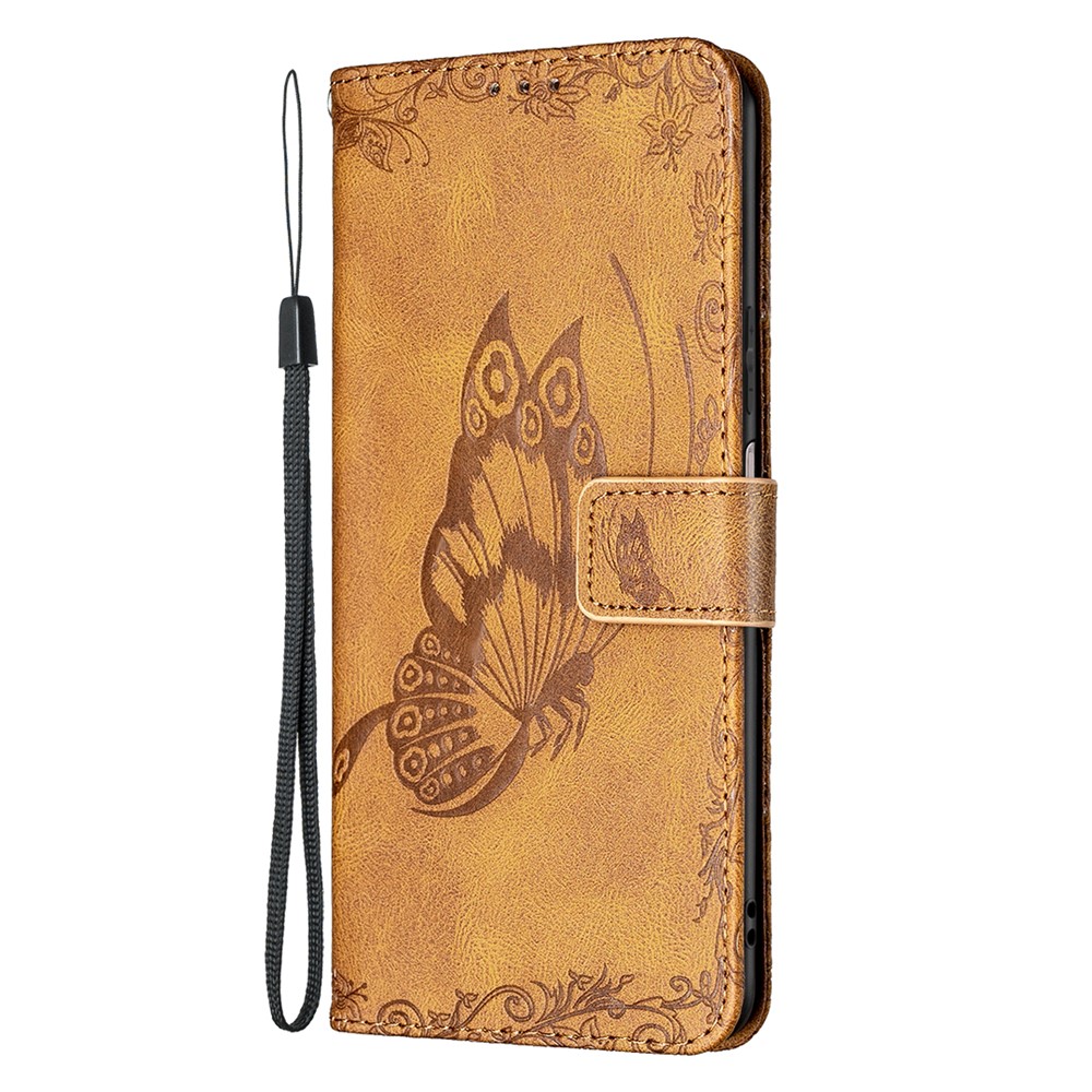Imprint Butterfly Flower Leather Wallet Mobile Phone Shell for Samsung Galaxy A03s - Brown-2