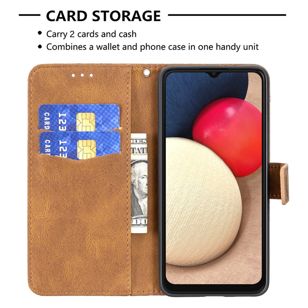 Imprint Butterfly Flower Leather Wallet Mobile Phone Shell for Samsung Galaxy A03s - Brown-5