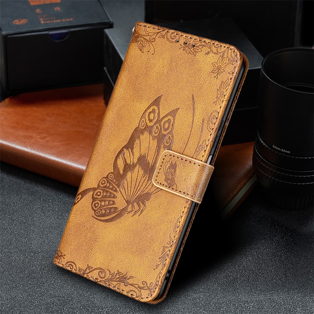 Imprint Butterfly Flower Leather Wallet Mobile Phone Shell for Samsung Galaxy A03s - Brown-6