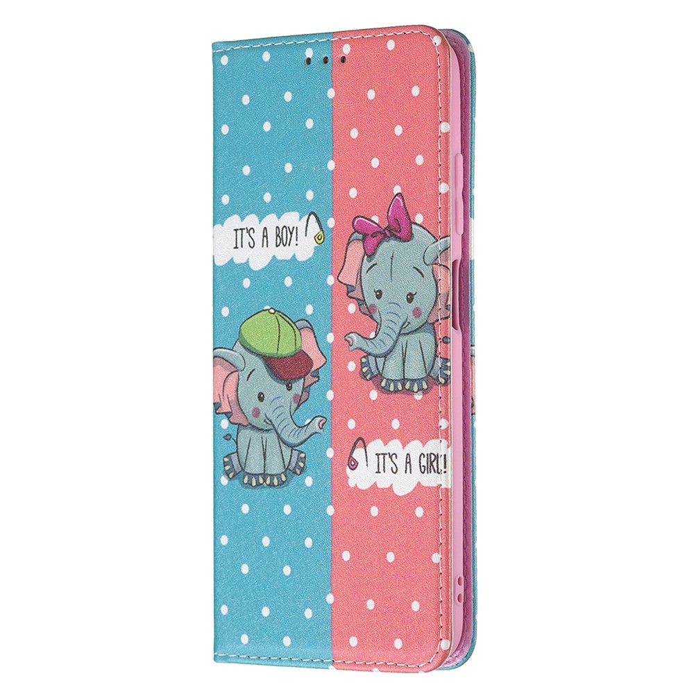 3D Creative Pattern Printing Design Flip Auto-absorbed Leather Wallet Phone Case for Samsung Galaxy A03s - Elephants-2