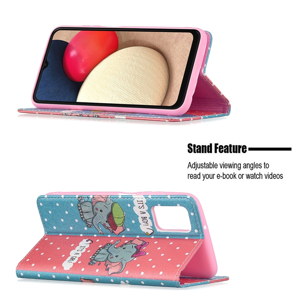 3D Creative Pattern Printing Design Flip Auto-absorbed Leather Wallet Phone Case for Samsung Galaxy A03s - Elephants-4