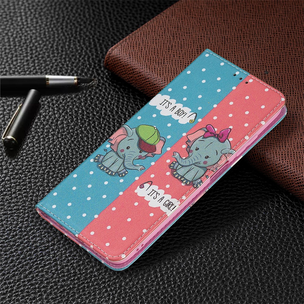 3D Creative Pattern Printing Design Flip Auto-absorbed Leather Wallet Phone Case for Samsung Galaxy A03s - Elephants-7
