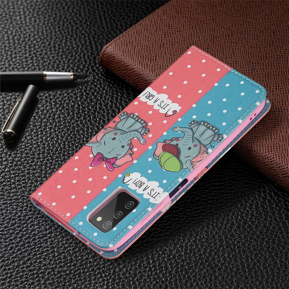 3D Creative Pattern Printing Design Flip Auto-absorbed Leather Wallet Phone Case for Samsung Galaxy A03s - Elephants-8