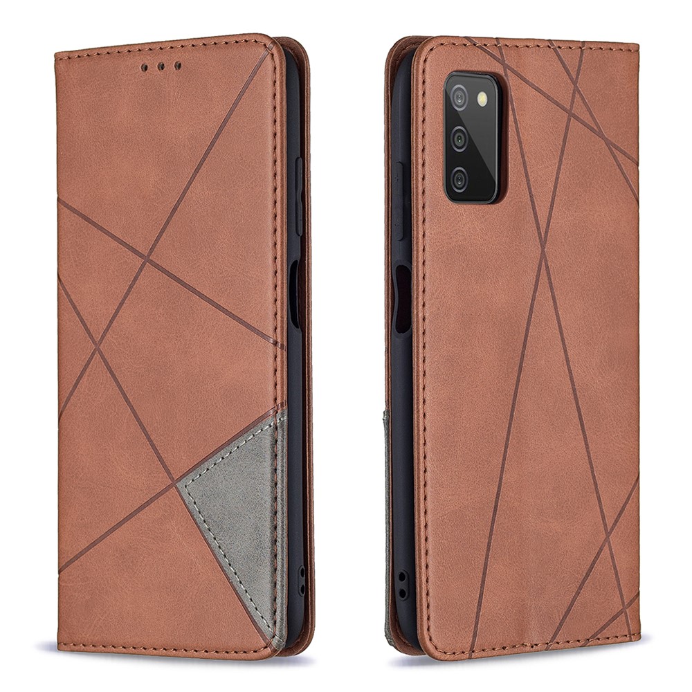 Geometric Pattern Stand Leather Card Holder Case for Samsung Galaxy A03s Cover - Coffee-1
