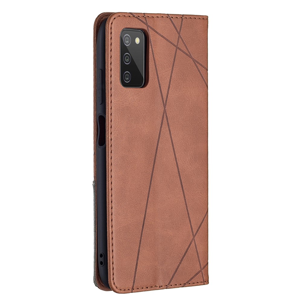 Geometric Pattern Stand Leather Card Holder Case for Samsung Galaxy A03s Cover - Coffee-3
