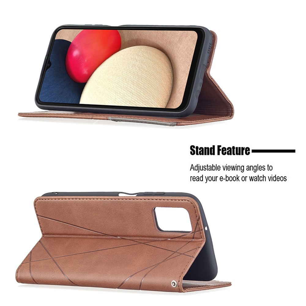 Geometric Pattern Stand Leather Card Holder Case for Samsung Galaxy A03s Cover - Coffee-4