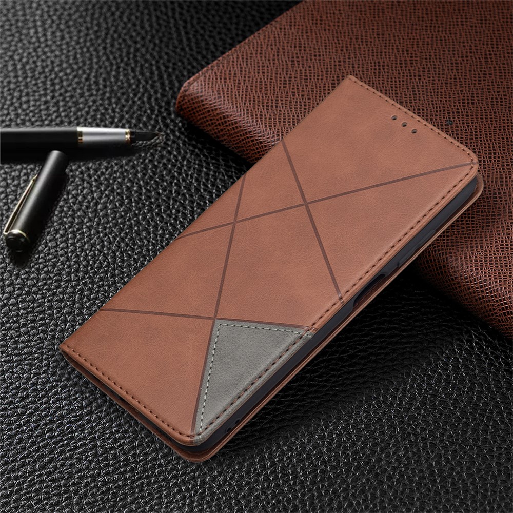 Geometric Pattern Stand Leather Card Holder Case for Samsung Galaxy A03s Cover - Coffee-7