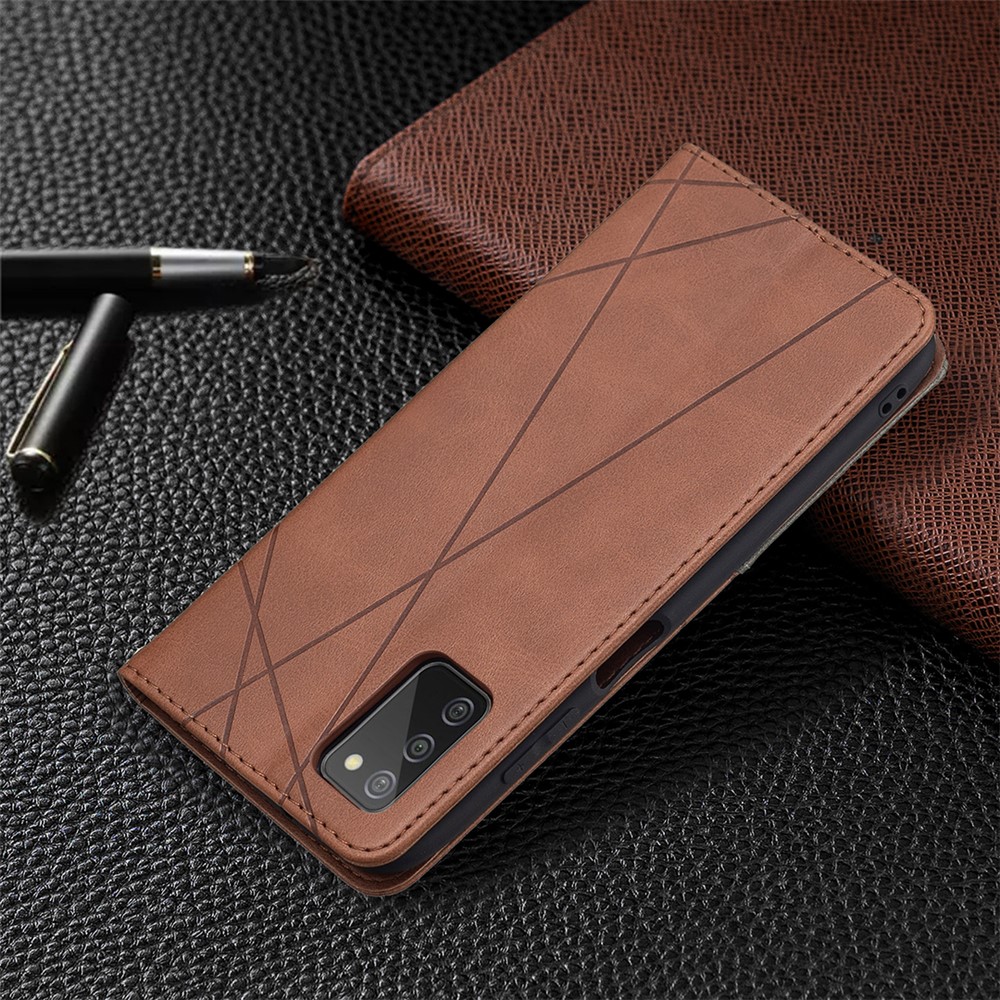 Geometric Pattern Stand Leather Card Holder Case for Samsung Galaxy A03s Cover - Coffee-8