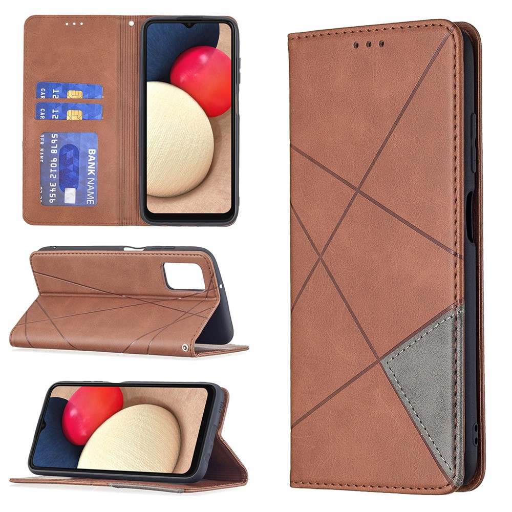 Geometric Pattern Stand Leather Card Holder Case for Samsung Galaxy A03s Cover - Coffee-9